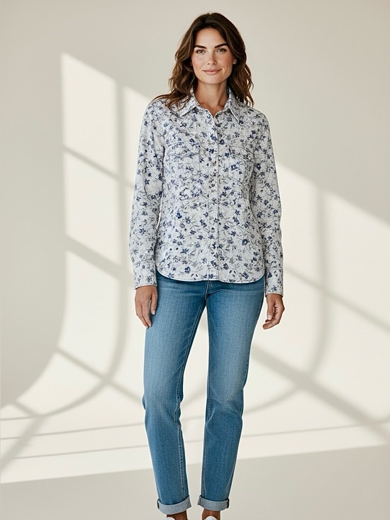 Levi's Tops - Levi's White & Blue Floral Pearl Snap Western Shirt | M